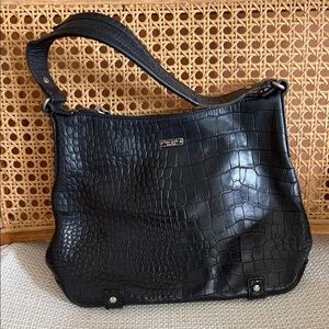 Kate Spade Black Croc-Embossed Leather Shoulder Bag